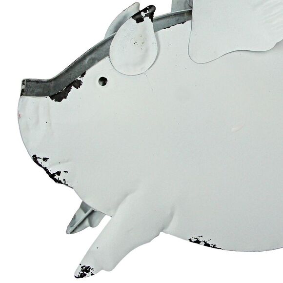 Metal Distressed White Flying Pig Hanging Planter Set Large & Small Flower Pots - Picture 6 of 8